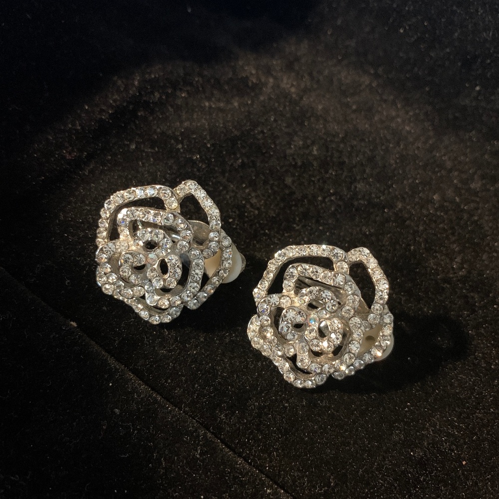 Clip On Earrings Silver Rhinestone Wedding Birthday